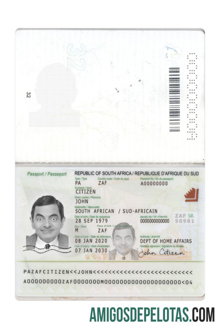 Passaporte da África do Sul 2020 Presente amostra